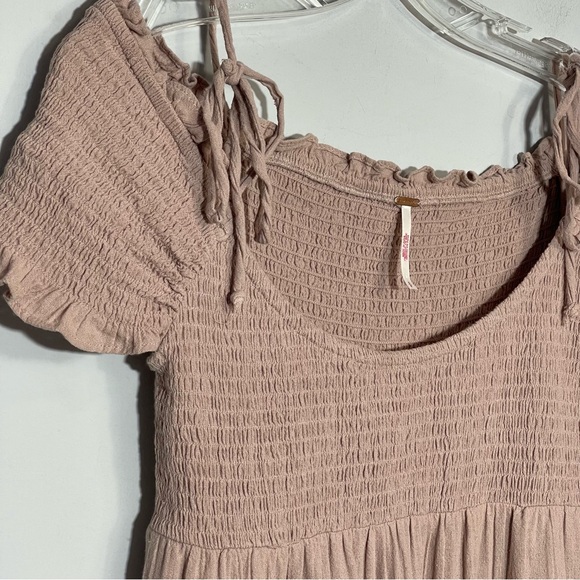 Free People Happy With You Mini Dress Smoked Mulberry Tiered Swing Off Shoulder - Picture 9 of 16